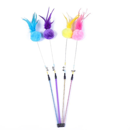 5 Piece Interactive Cat Teaser Wands Set With Feathers And Bell For Engaging Playtime And Exercise