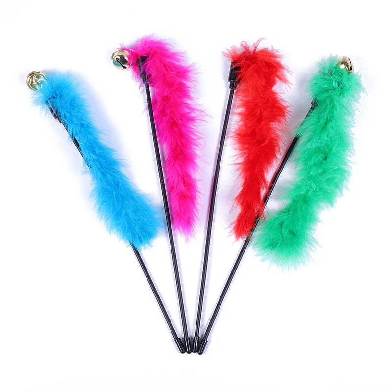 5 Piece Interactive Cat Teaser Wands Set With Feathers And Bell For Engaging Playtime And Exercise