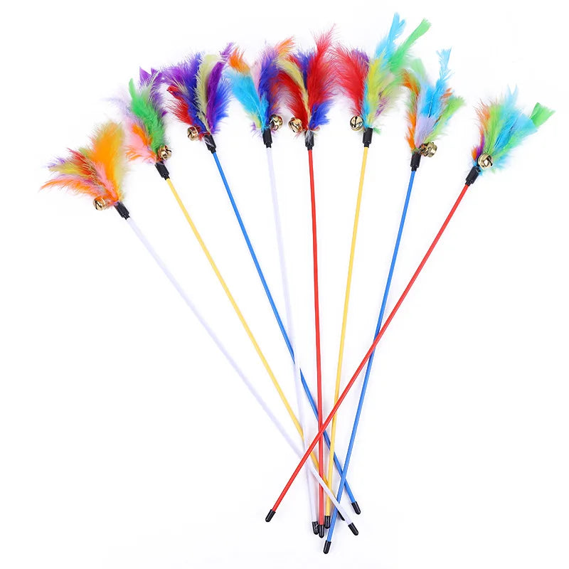 5 Piece Interactive Cat Teaser Wands Set With Feathers And Bell For Engaging Playtime And Exercise