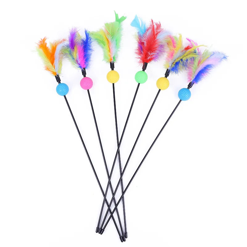 5 Piece Interactive Cat Teaser Wands Set With Feathers And Bell For Engaging Playtime And Exercise