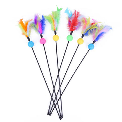 5 Piece Interactive Cat Teaser Wands Set With Feathers And Bell For Engaging Playtime And Exercise