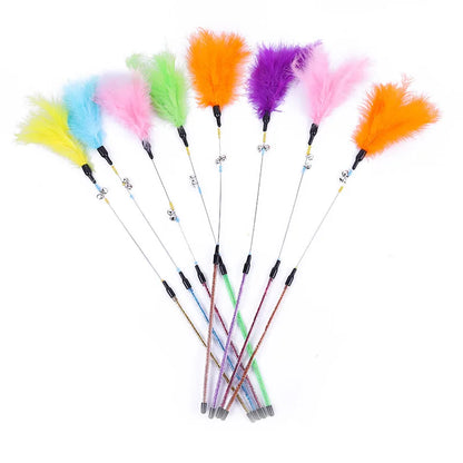 5 Piece Interactive Cat Teaser Wands Set With Feathers And Bell For Engaging Playtime And Exercise