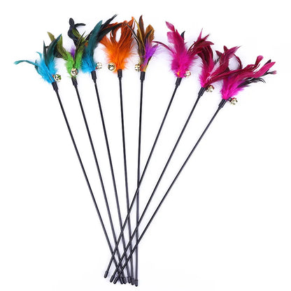 5 Piece Interactive Cat Teaser Wands Set With Feathers And Bell For Engaging Playtime And Exercise