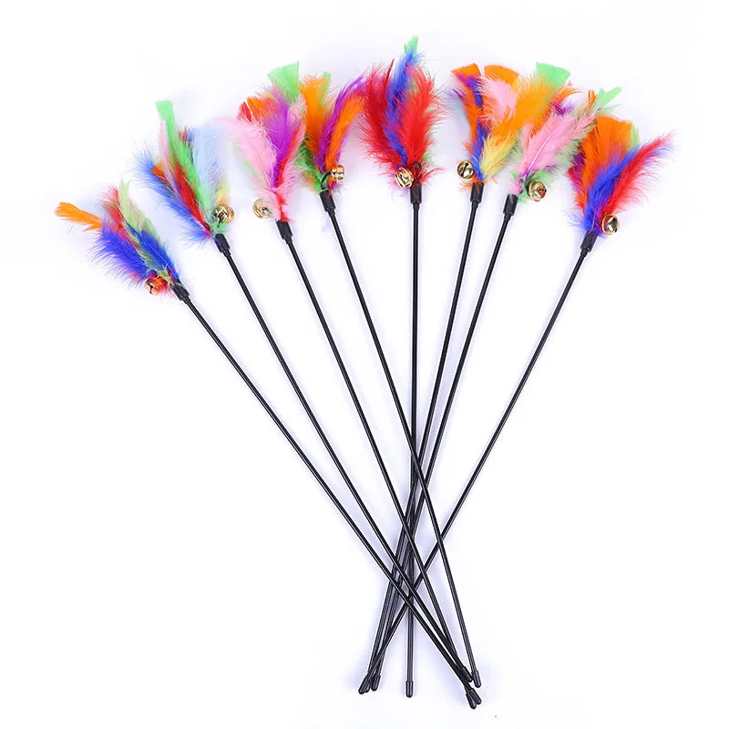 5 Piece Interactive Cat Teaser Wands Set With Feathers And Bell For Engaging Playtime And Exercise