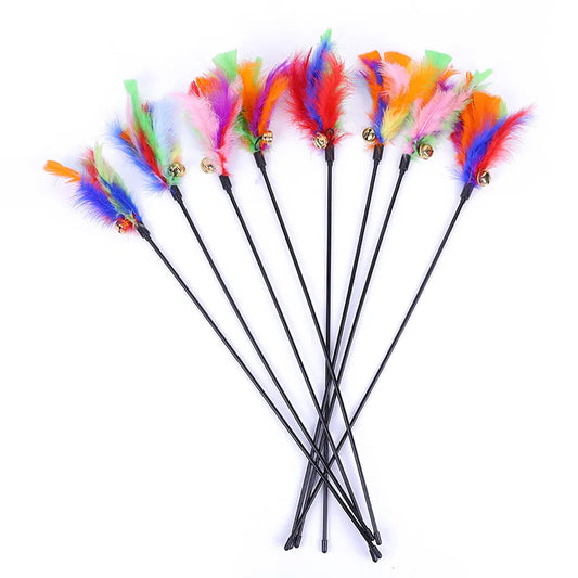 5 Piece Interactive Cat Teaser Wands Set With Feathers And Bell For Engaging Playtime And Exercise