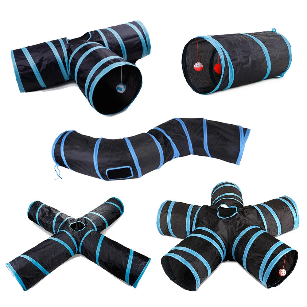 Foldable Interactive Cat Tunnel Tube With Multiple Holes For Cats And Rabbits Pet Toy