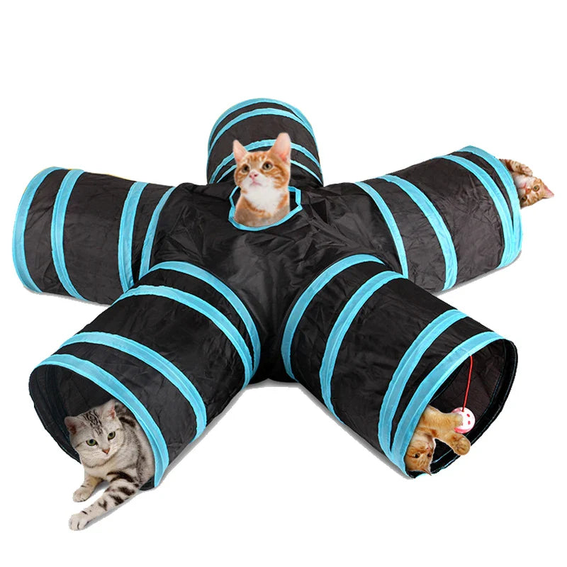 Foldable Interactive Cat Tunnel Tube With Multiple Holes For Cats And Rabbits Pet Toy