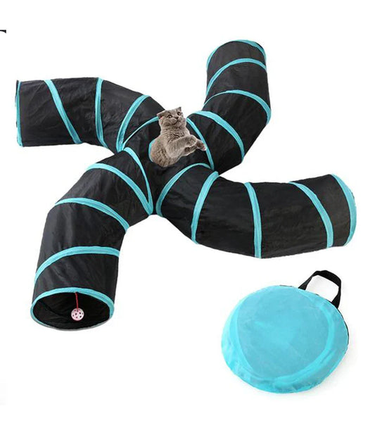 Foldable Interactive Cat Tunnel Tube With Multiple Holes For Cats And Rabbits Pet Toy