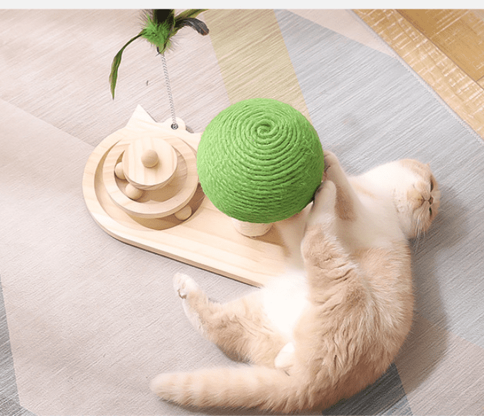 Interactive Wooden Cat Toy With Scratching Post And Sisal Balls For Cats Cat Tree Furniture Durable