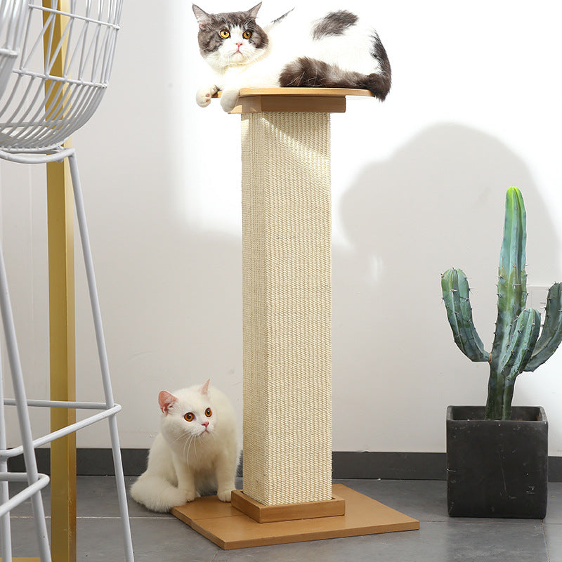 Roman Column Cat Scratching Board With Sisal And MDF Material Natural Wood Color Multiple Sizes