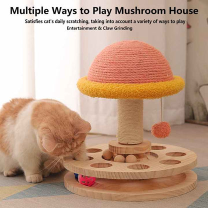 Large Pink Interactive Cat Scratching Post With Ball Track Mushroom Toy