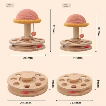 Large Pink Interactive Cat Scratching Post With Ball Track Mushroom Toy