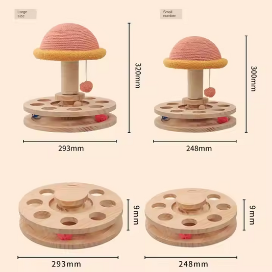 Large Pink Interactive Cat Scratching Post With Ball Track Mushroom Toy