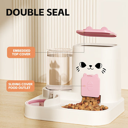 Automatic Cat Feeder And Water Dispenser Set Gravity Fed No Battery Plastic Pet Feeder Anti Wet Design