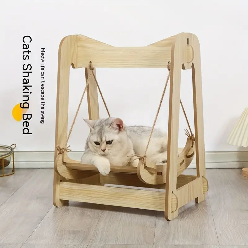 Wooden Rocking Cat Bed Furniture Double Layer Hammock