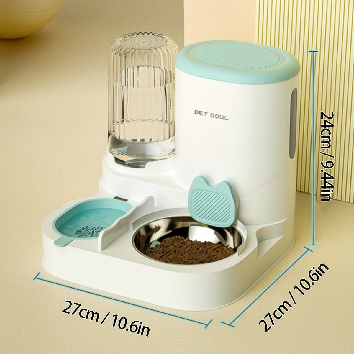 Blue 2 In 1 Cat Feeder And Water Dispenser Non Electric Indoor Use With Stainless Steel Bowl