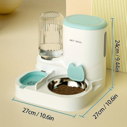 Blue 2 In 1 Cat Feeder And Water Dispenser Non Electric Indoor Use With Stainless Steel Bowl