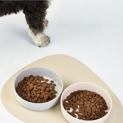 Asymmetric Vegan Leather Placemats 45cm By 37cm Set With Neutral Pet Bowls Wipe Clean