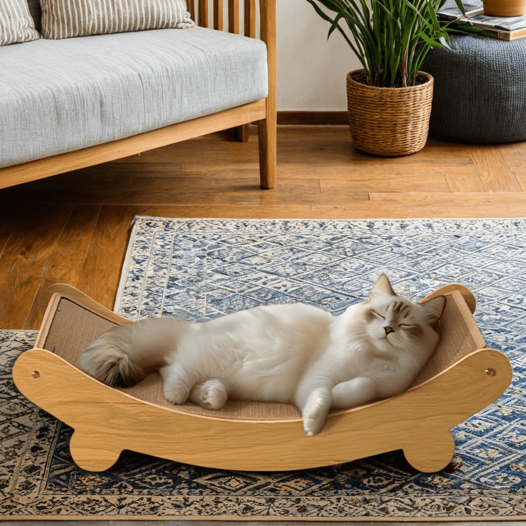 Space Saving Wooden Cat Scratcher Tower With Linen Upholstery For Indoor Cats And Furniture Protection