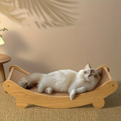 Space Saving Wooden Cat Scratcher Tower With Linen Upholstery For Indoor Cats And Furniture Protection