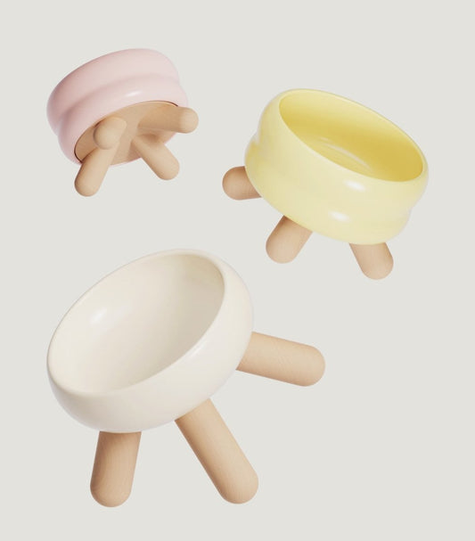 Gulu Elevated Ceramic Pet Food Bowl With Wooden Stand For Comfortable Mealtimes Everyday
