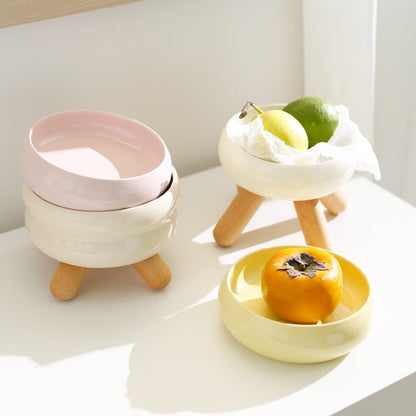 Gulu Elevated Ceramic Pet Food Bowl With Wooden Stand For Comfortable Mealtimes Everyday