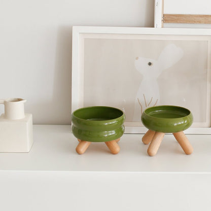 Gulu Elevated Ceramic Pet Food Bowl With Wooden Stand For Comfortable Mealtimes Everyday