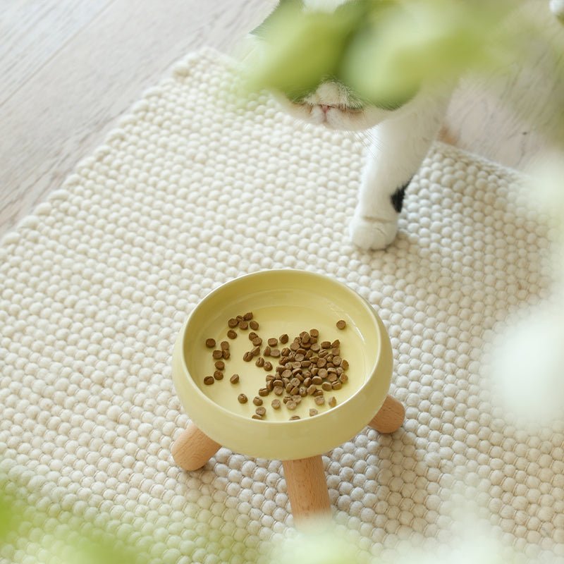 Gulu Elevated Ceramic Pet Food Bowl With Wooden Stand For Comfortable Mealtimes Everyday