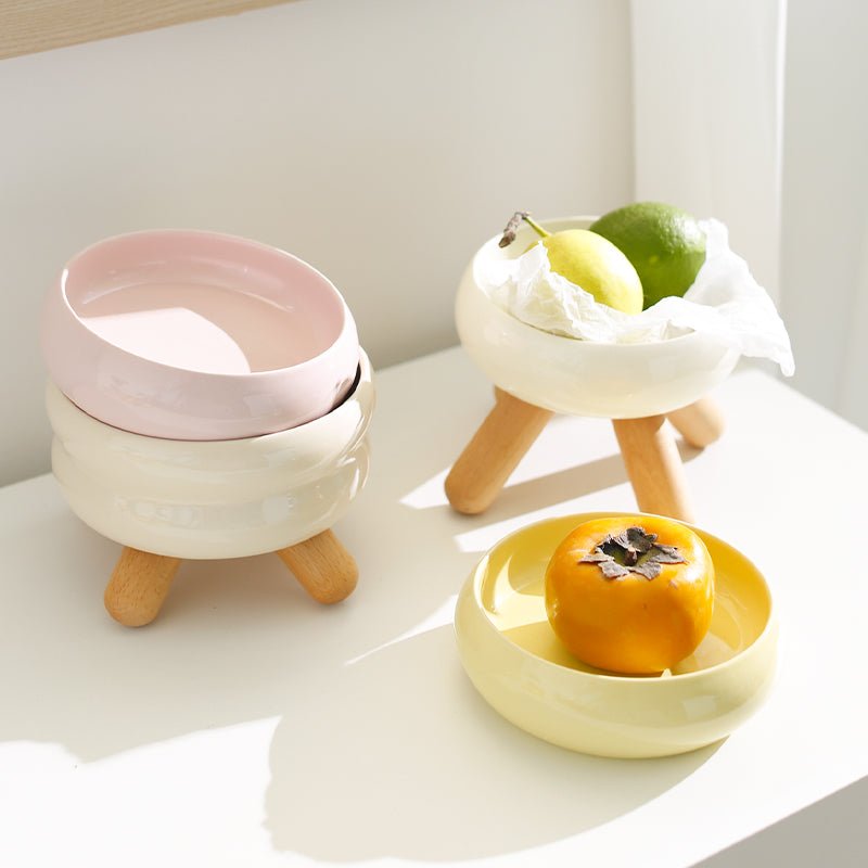 Gulu Elevated Ceramic Pet Water Bowl With Wooden Stand For Dogs And Cats Promotes Healthy Hydration And Easy Access