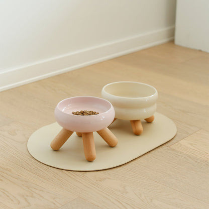 Gulu Elevated Ceramic Pet Water Bowl With Wooden Stand For Dogs And Cats Promotes Healthy Hydration And Easy Access