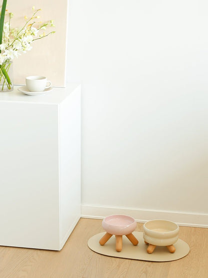 Gulu Elevated Ceramic Pet Water Bowl With Wooden Stand For Dogs And Cats Promotes Healthy Hydration And Easy Access