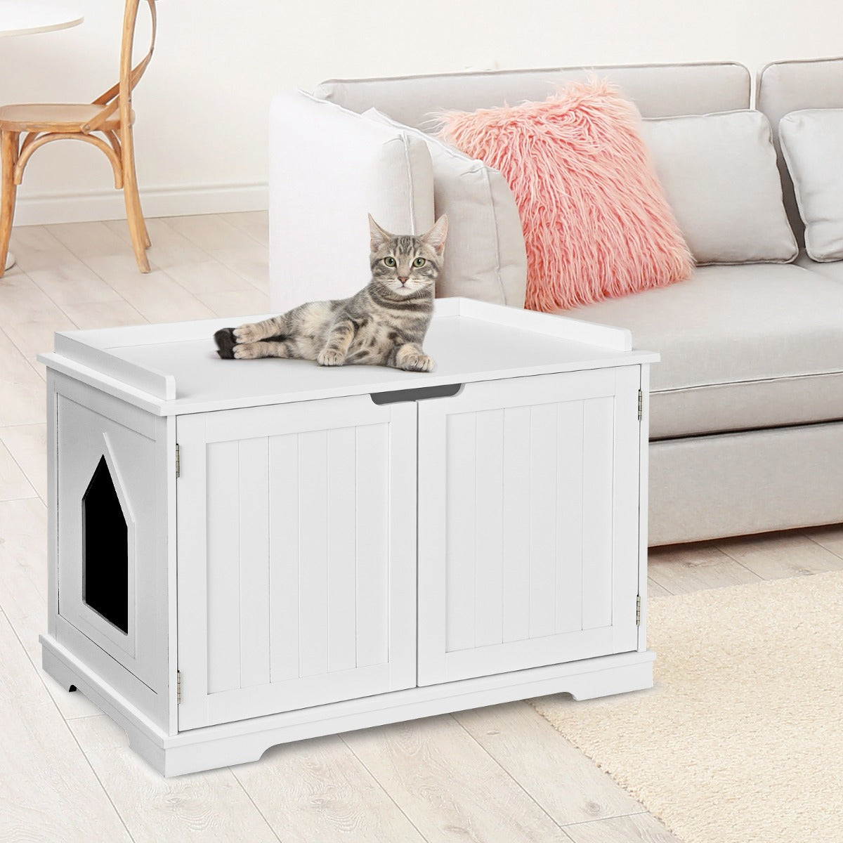 NNECW Cat Litter Box Enclosure With Magnetic Door And Adjustable Partition For Private Cat Space Durable MDF
