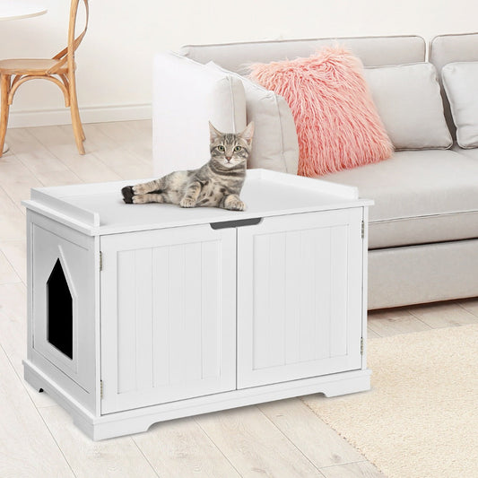 NNECW Cat Litter Box Enclosure With Magnetic Door And Adjustable Partition For Private Cat Space Durable MDF