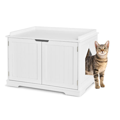 NNECW Cat Litter Box Enclosure With Magnetic Door And Adjustable Partition For Private Cat Space Durable MDF