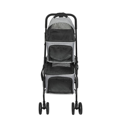 PaWz Two Tier Pet Stroller For Two Dogs Foldable Frame