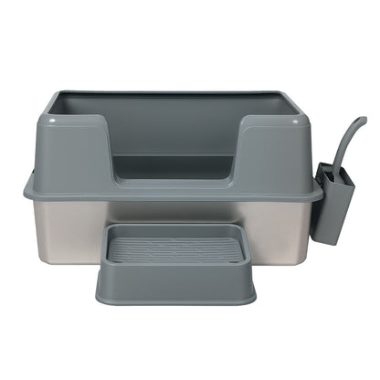 Pawz Stainless Steel Cat Litter Box Large Semi-Enclosed Easy Cleaning Pet Toilet-0