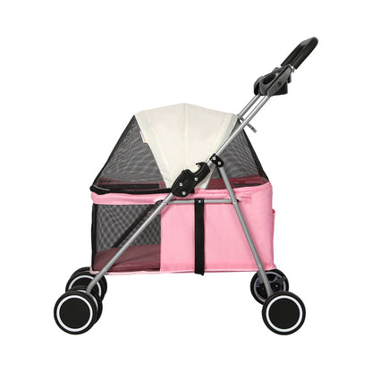 PaWz Foldable Pet Stroller Carrier Pink For Dogs And Cats