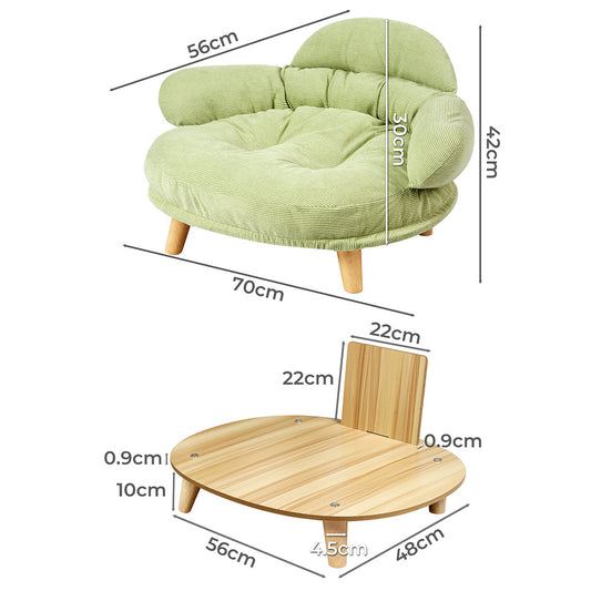 Pawz Elevated Pet Sofa Bed Green XL With Wooden Base