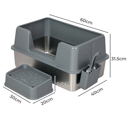 Pawz Stainless Steel Cat Litter Box Large Semi-Enclosed Easy Cleaning Pet Toilet-1