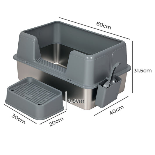 Pawz Stainless Steel Cat Litter Box Large Semi-Enclosed Easy Cleaning Pet Toilet-1