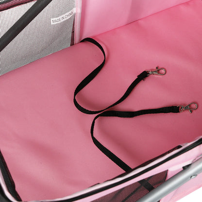 PaWz Foldable Pet Stroller Carrier Pink For Dogs And Cats
