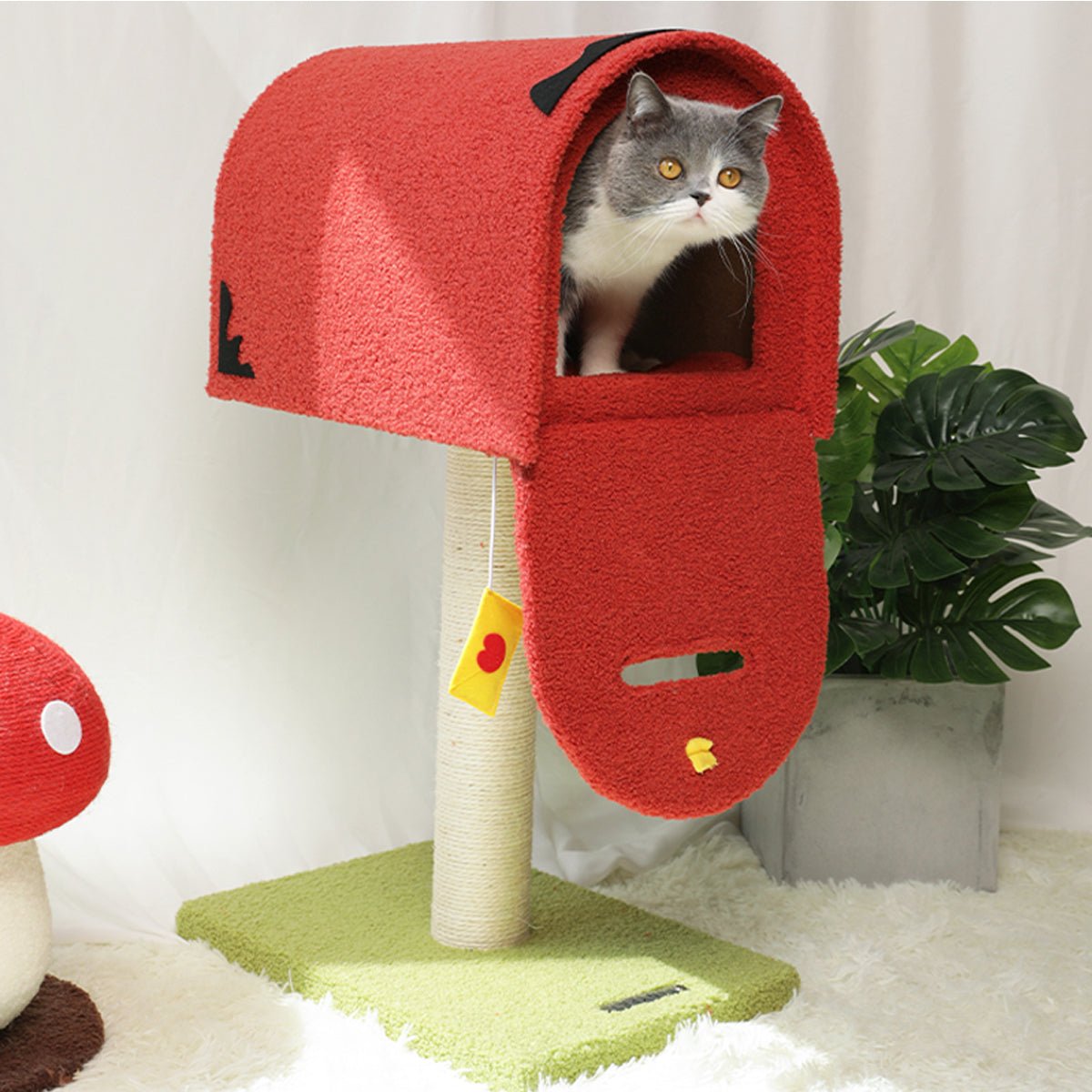 Mailbox Red Cat Tree Climbing Frame With Innovative Design For Indoor Cats And Resting Perches