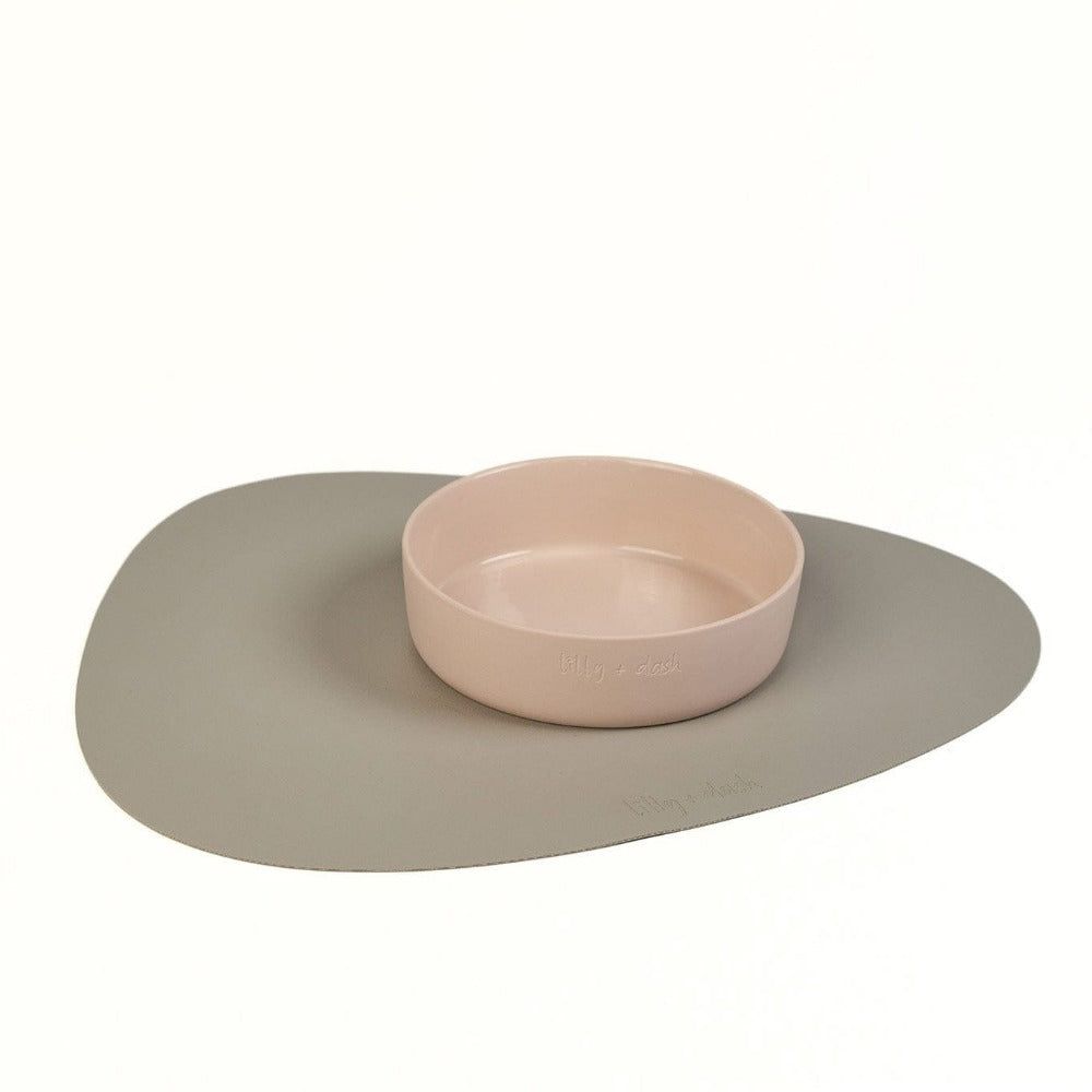 Asymmetric Vegan Leather Placemats 45cm By 37cm Set With Neutral Pet Bowls Wipe Clean
