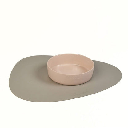 Asymmetric Vegan Leather Placemats 45cm By 37cm Set With Neutral Pet Bowls Wipe Clean