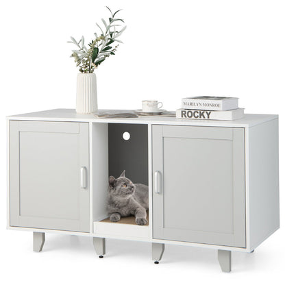 NNECW Cat Litter Box Enclosure TV Stand With Scratching Board For Two Cats Two Compartments Up To 50 Inches