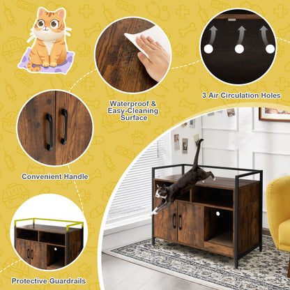 NNECW Cat Litter Box Enclosure With Double Doors And Ventilated Privacy Cabinet Coffee Finish