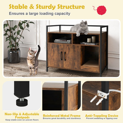 NNECW Cat Litter Box Enclosure With Double Doors And Ventilated Privacy Cabinet Coffee Finish
