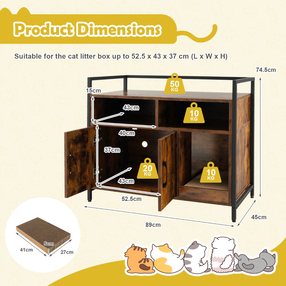 NNECW Cat Litter Box Enclosure With Double Doors And Ventilated Privacy Cabinet Coffee Finish