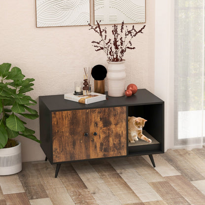 NNECW Modern Hidden Cat Litter Box Cabinet Enclosure For Indoor Cats With Double Doors And Odor Control