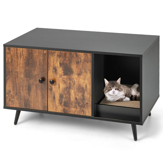 NNECW Modern Hidden Cat Litter Box Cabinet Enclosure For Indoor Cats With Double Doors And Odor Control